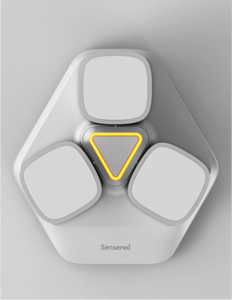 Top view of three Airo Pods on the Dock, around its illuminated triangular center